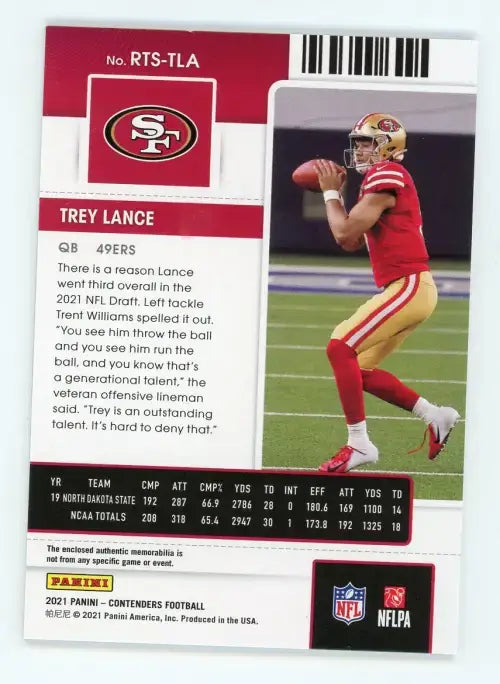 2021 Panini Contenders Rookie Ticket Swatches #3 Trey Lance Jersey 49ers NM-MT