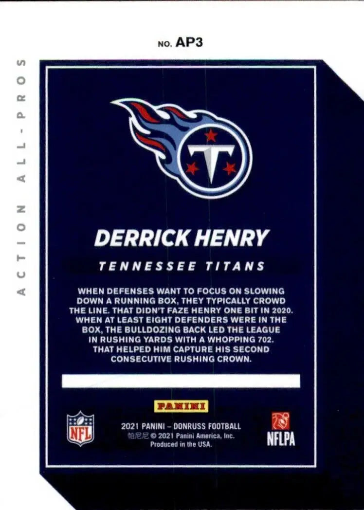 Derrick Henry Tennessee Titans football card from 2021 Panini Donruss Action All-Pros