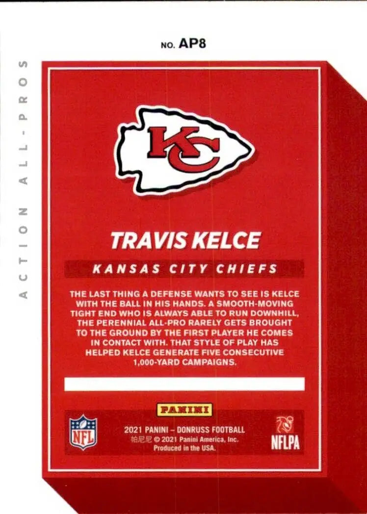 Travis Kelce Kansas City Chiefs football card from 2021 Panini Donruss Action All-Pros