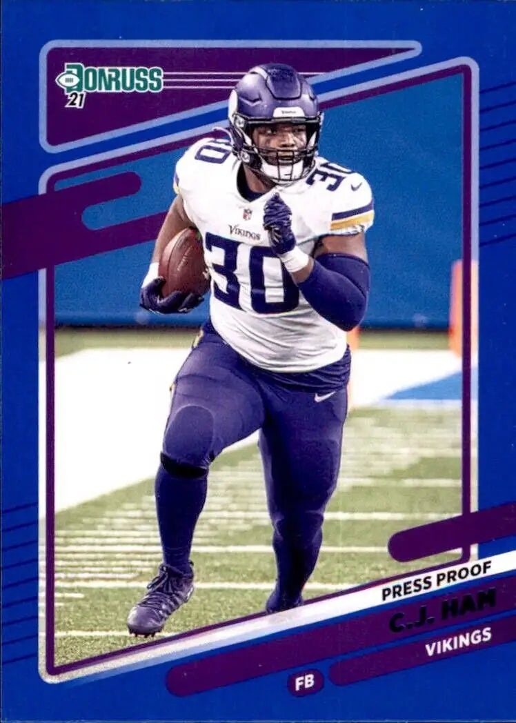 C.J. Ham football card from 2021 Panini Donruss CJ Ham Blue Minnesota Vikings #130 Parallel