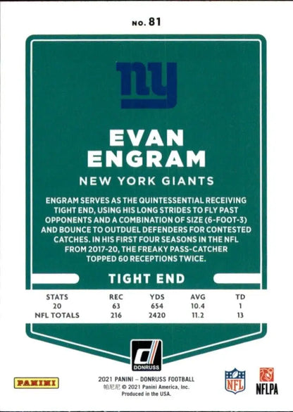 Evan Engram Blue football card from 2021 Panini Donruss NFL New York Giants #81