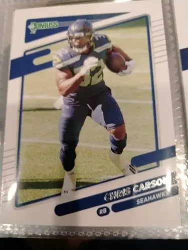 Chris Carson football card from 2021 Panini Donruss Football #30 Seattle Seahawks