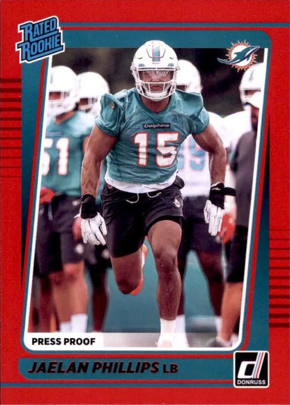 Jaelan Phillips Rookie Red Miami Dolphins NFL Football Card 2021 Panini Donruss #336