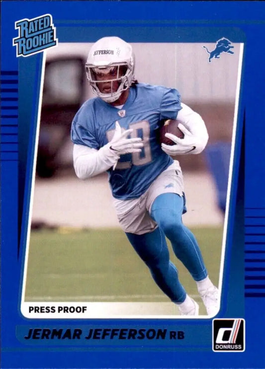 Jermar Jefferson football card from 2021 Panini Donruss Jeramy Jefferson Blue Rookie