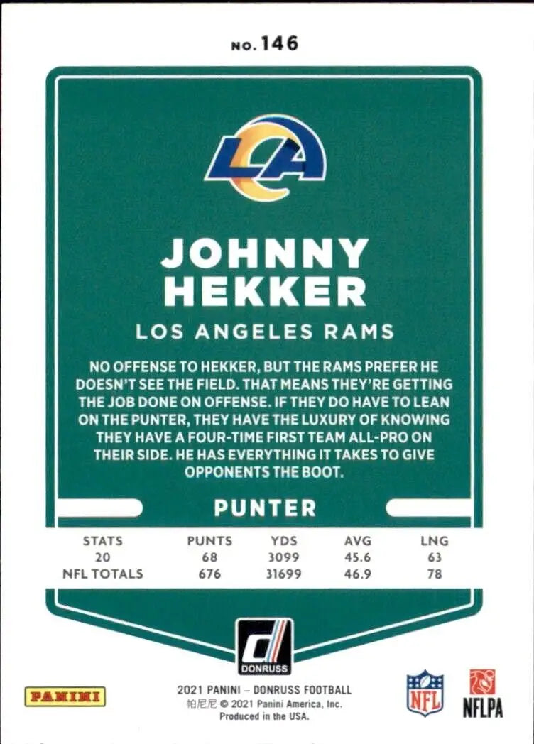 2021 Panini Donruss Johnny Hekker Blue Los Angeles Rams NFL Football Card #146