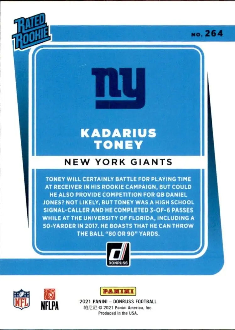 Ladarius Toney Rookie football card from 2021 Panini Donruss New York Giants NFL