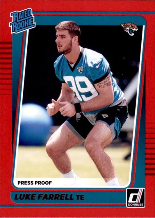 Luke Farrell Rookie Red football card from 2021 Panini Donruss Jacksonville Jaguars