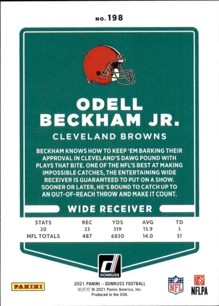 Odell Beckham Jr football card from 2021 Panini Donruss, Blue Cleveland Browns edition