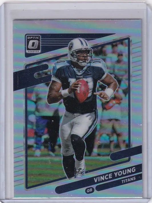 Football trading card of Vince Young in dark jersey, Panini Donruss Optic Prizm