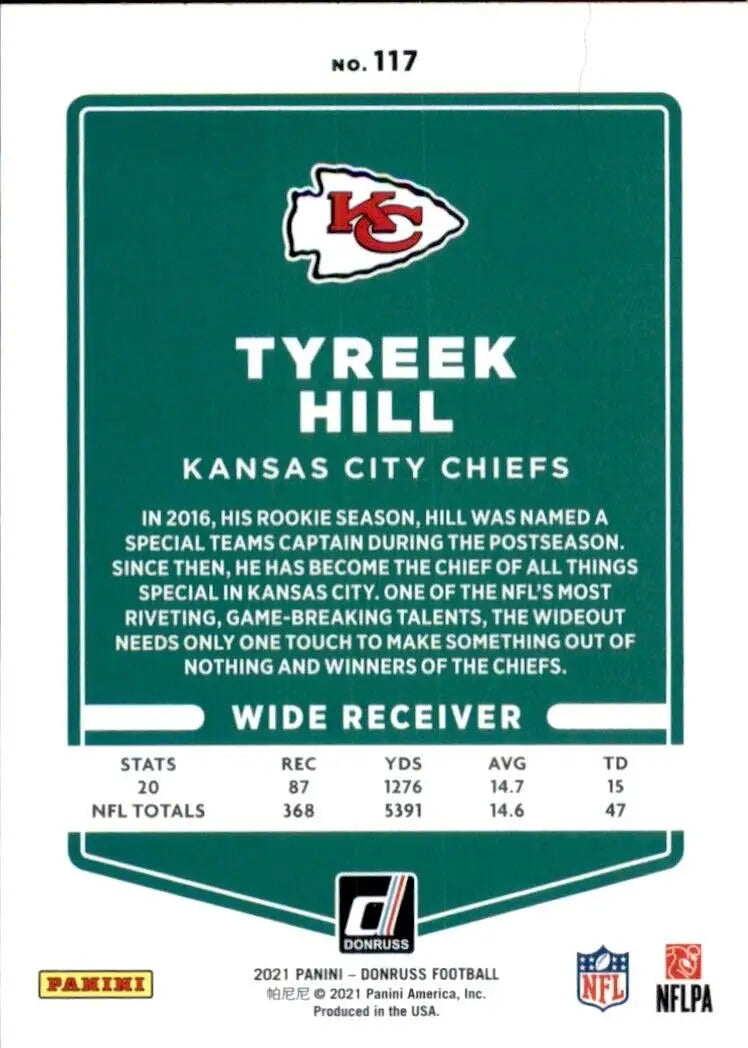 Tyreek Hill Red Kansas City Chiefs NFL Football Card from Panini Donruss Tyreek collection