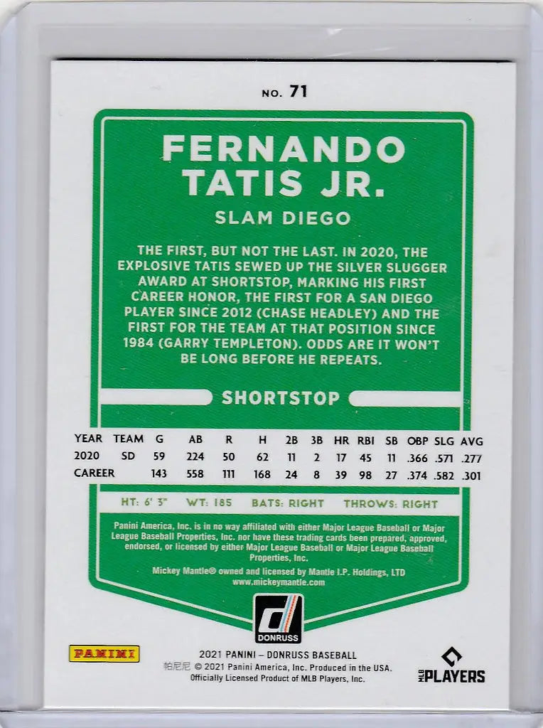 Baseball trading card of Fernando Tatis Jr. from 2021 Panini Donruss Variation