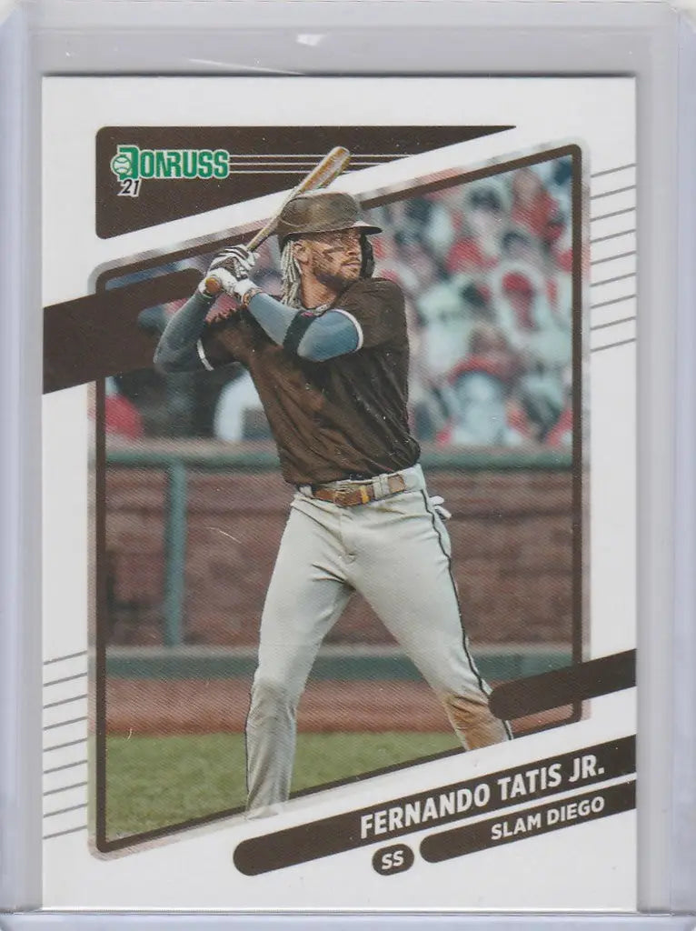 Baseball card of Fernando Tatis San Diego in batting stance, Panini Donruss Variation