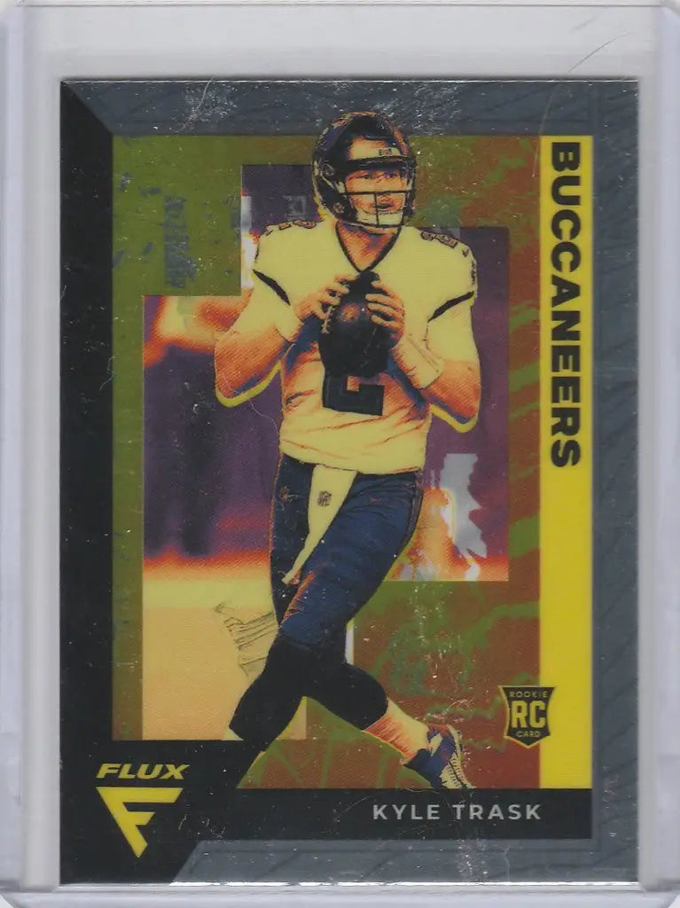 Football trading card of FX7 Kyle Trask in yellow jersey for Tampa Bay Buccaneers