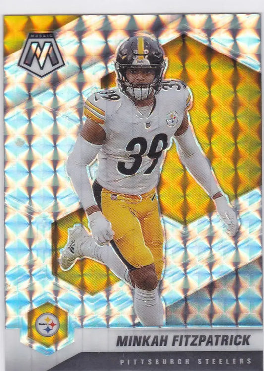 Football player in white and yellow Pittsburgh Steelers uniform, Minkah Fitzpatrick Silver Prizm