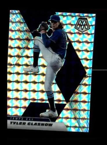 Tyler Glasnow baseball card from 2021 Panini Mosaic Mosaic with original gloss texture