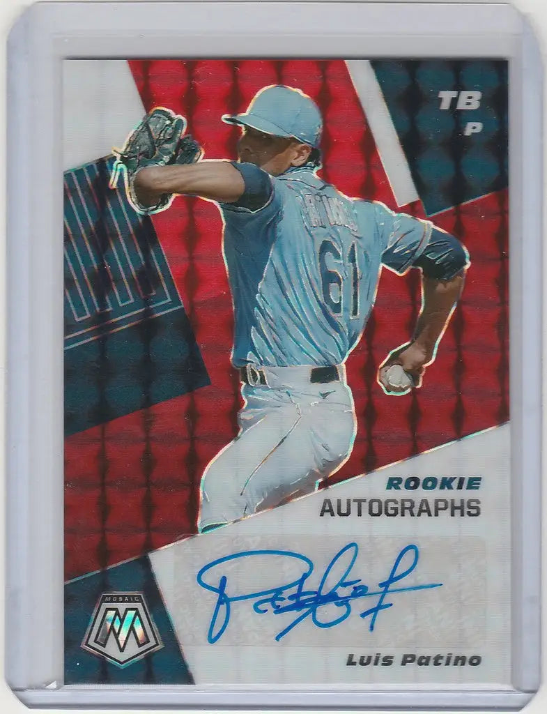 Baseball trading card of Luis Patino Tampa in light blue uniform with autograph