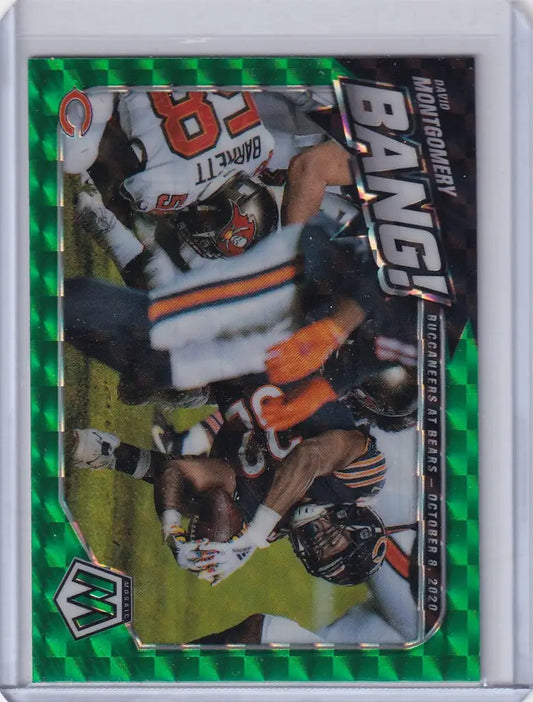 Football trading card with David Montgomery in action, featuring Panini Mosaic Prizm design