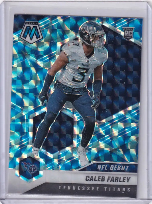 Football trading card of Caleb Farley Tennessee Titans, 2021 Panini Mosaic Prizm Blue