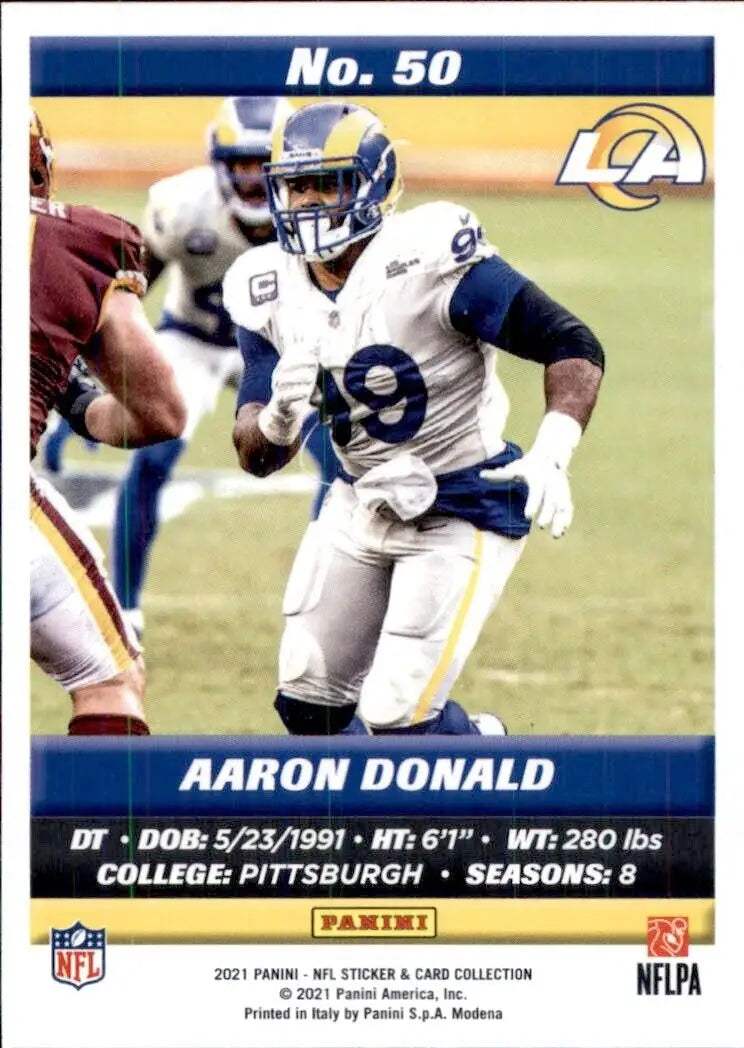 Aaron Donald 2021 Panini NFL Sticker and Card Los Angeles Rams #50 Football Base