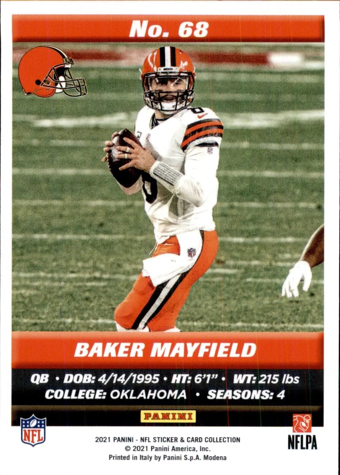 Baker Mayfield Cleveland Browns NFL sticker in 2021 Panini NFL card collection