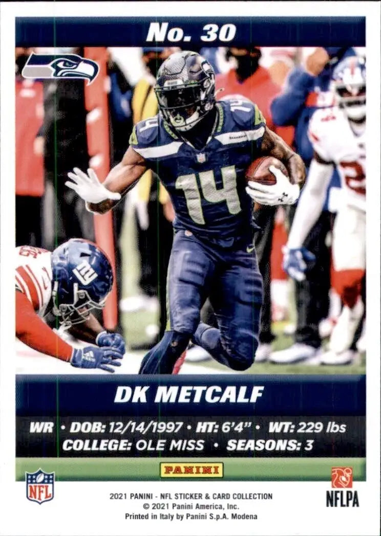 DK Metcalf Football Card from 2021 Panini NFL Sticker Seattle Seahawks #30 Base