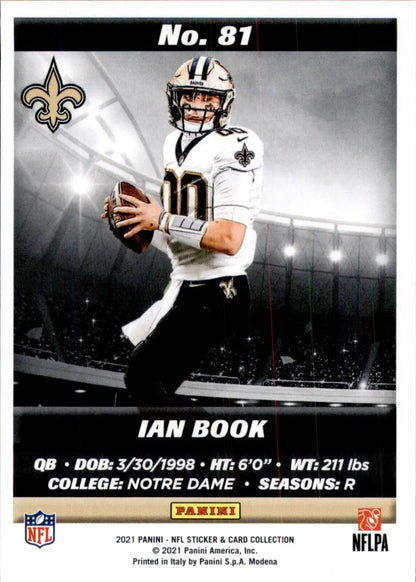 Ian Book Rookie football card from 2021 Panini NFL Sticker and Card set