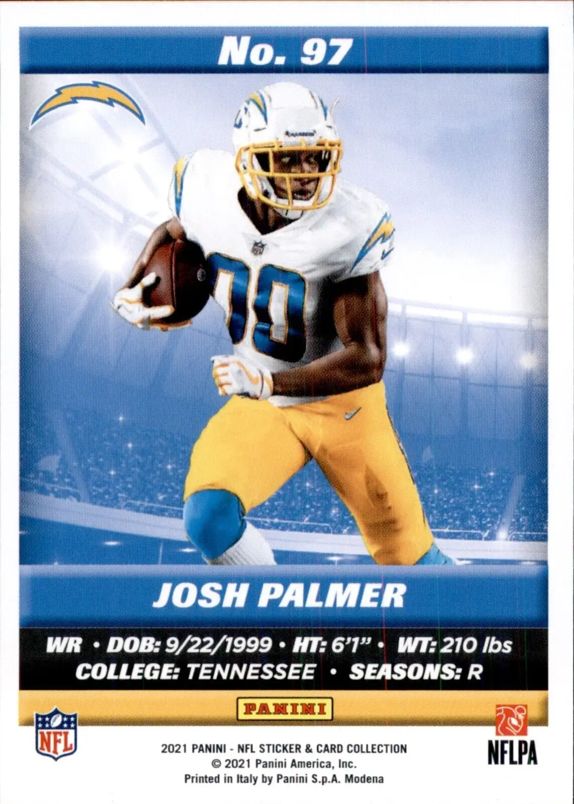 Josh Palmer Rookie Los Angeles Chargers #97 NFL sticker from 2021 Panini NFL collection