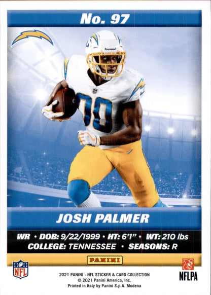 Josh Palmer Rookie Los Angeles Chargers #97 NFL sticker from 2021 Panini NFL collection