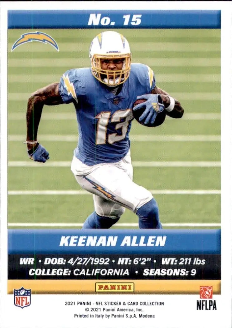 Keenan Allen football card from 2021 Panini NFL Sticker collection, Los Angeles Chargers