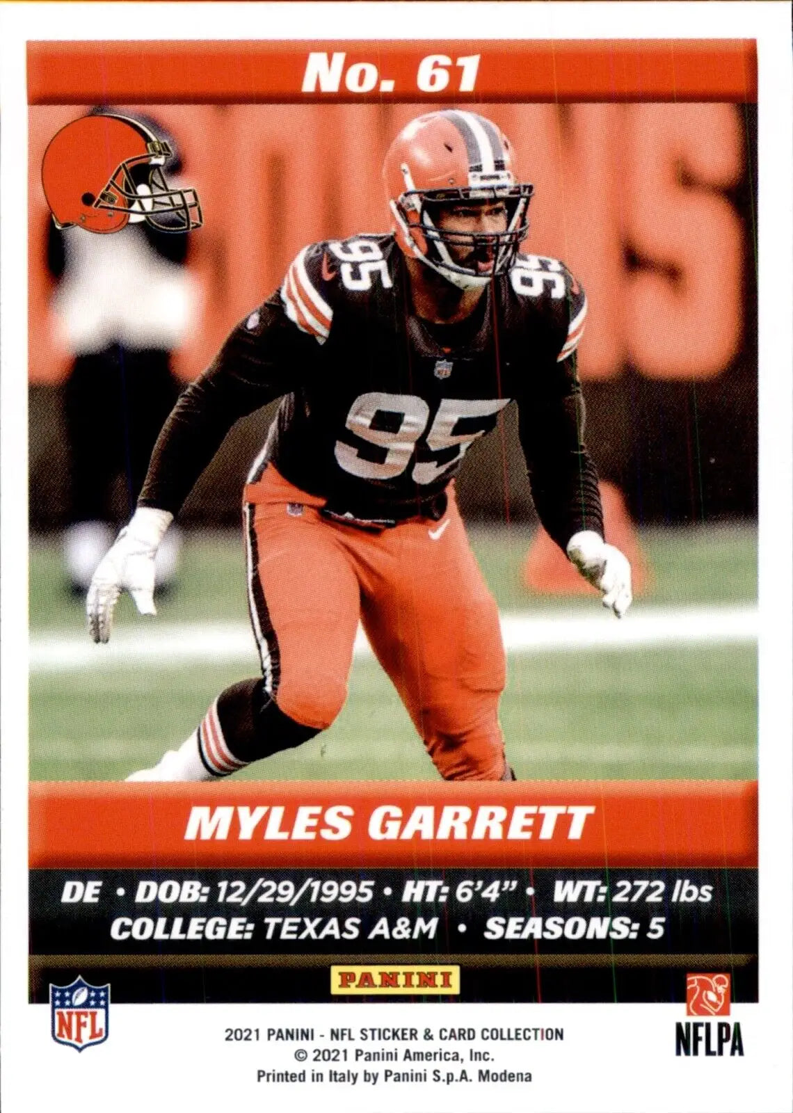 Myles Garrett 2021 Panini NFL Sticker Card Cleveland Browns #61 Football collectible