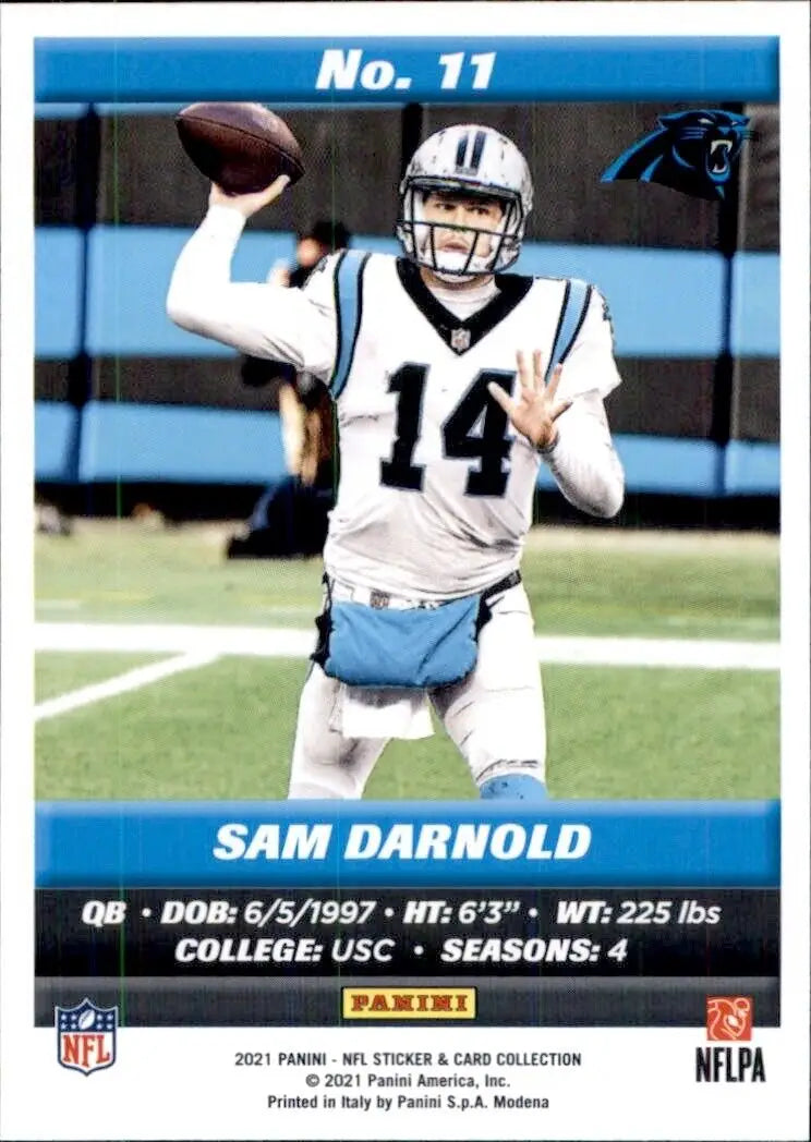 Sam Darnold 2021 Panini NFL sticker card Carolina Panthers #11 collectible item