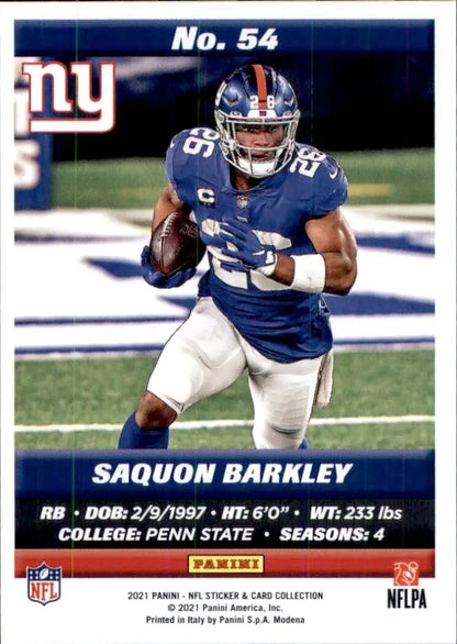 Saquon Barkley New York Giants #54 Panini NFL Sticker and Card collectible image