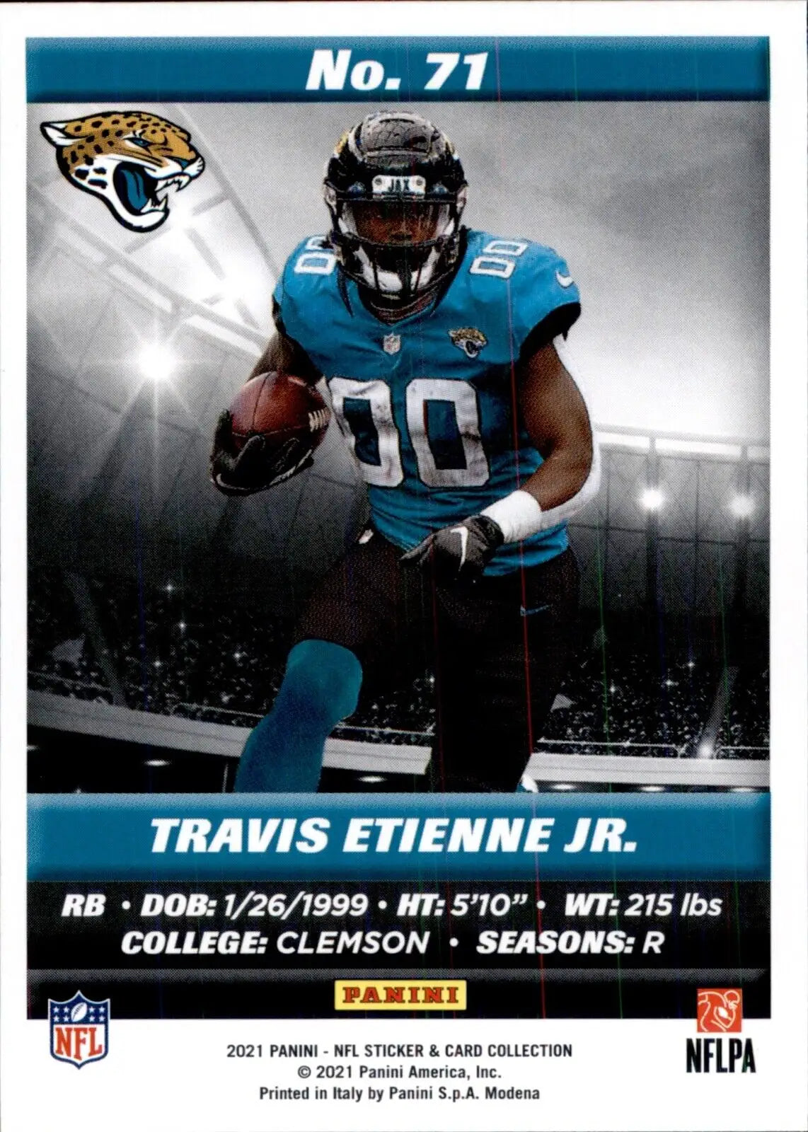 Travis Etienne Jr. football card in 2021 Panini NFL Sticker collection for Jaguars