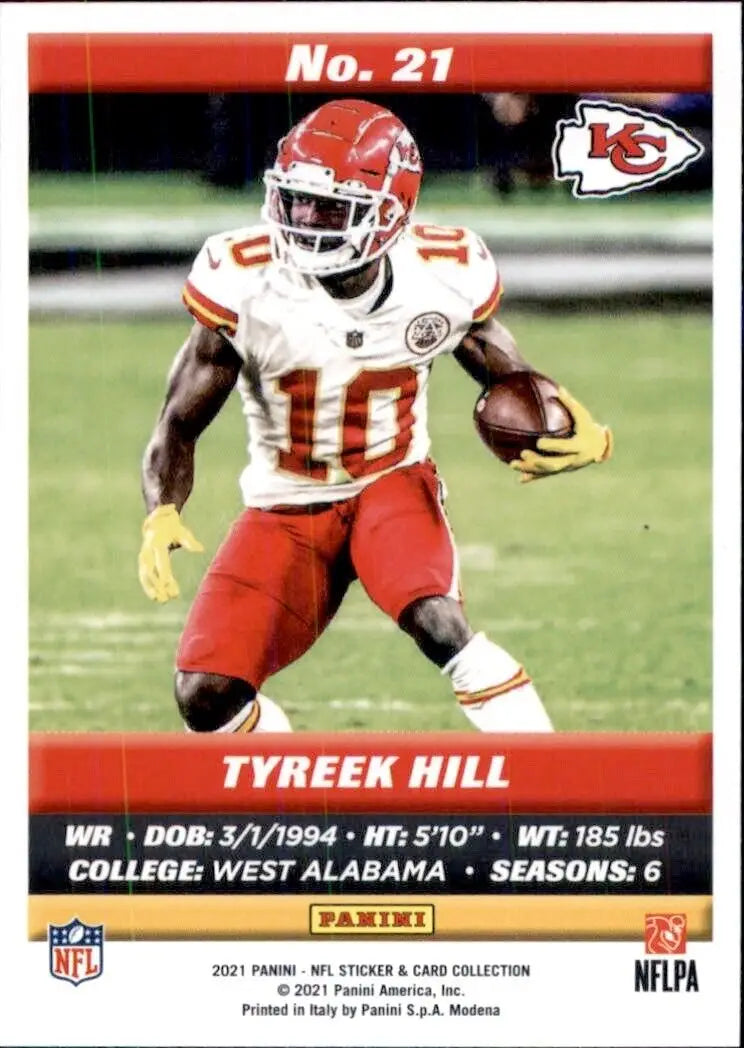 Tyreek Hill football card from 2021 Panini NFL Sticker Kansas City Chiefs #21