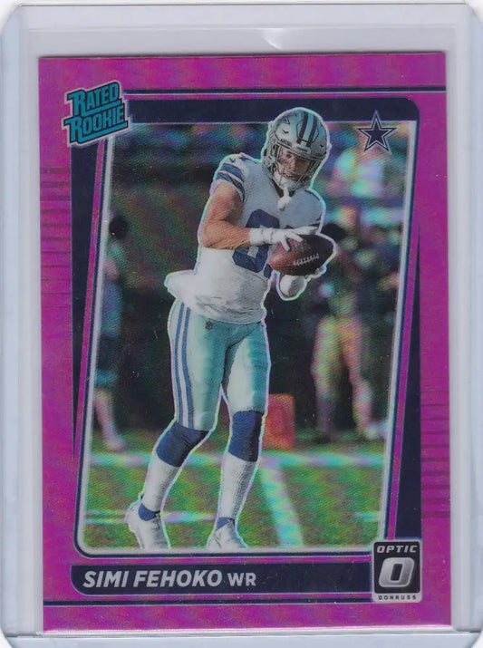 Football trading card of Simi Fehoko, Dallas Cowboys, from Panini Optic Rated Rookie