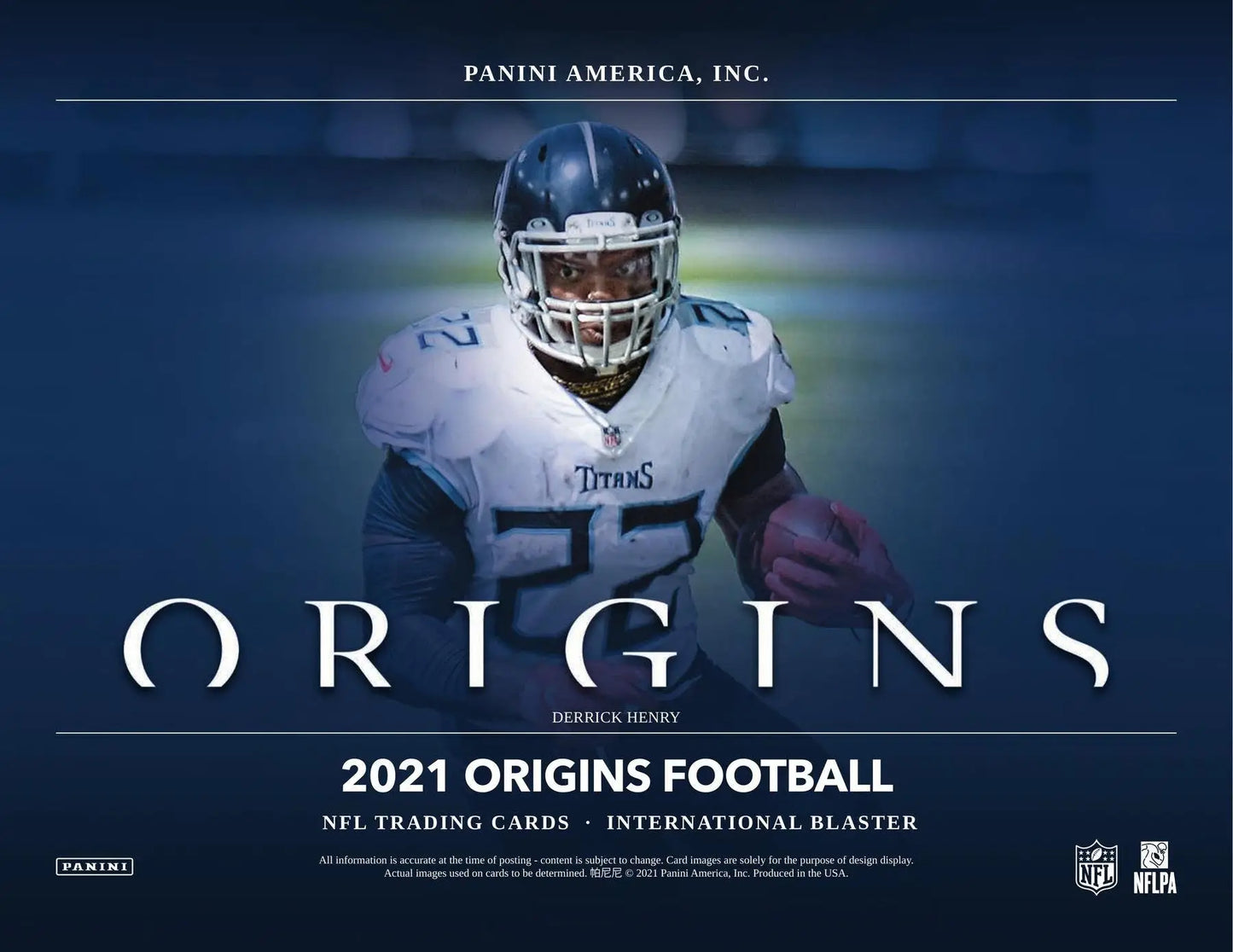 NFL Tennessee Titans player in white jersey 55 featured on 2021 Panini Origins box