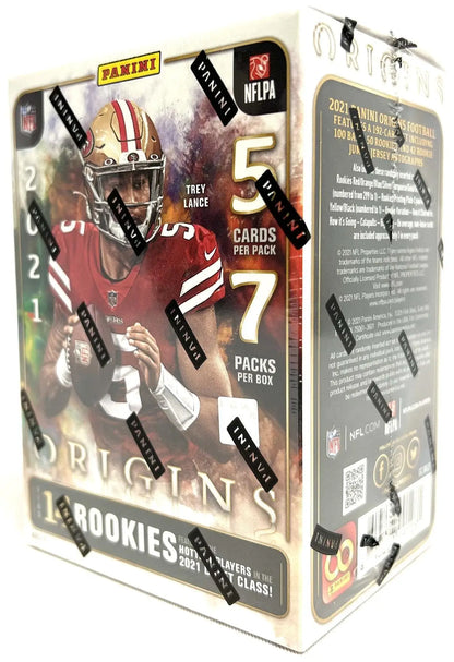 2021 Panini Origins Football Blaster Box with 49ers player, featuring rookie autographs