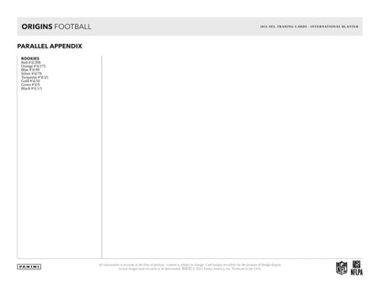 Blank form template for 2021 Panini Origins Football featuring rookie autographs