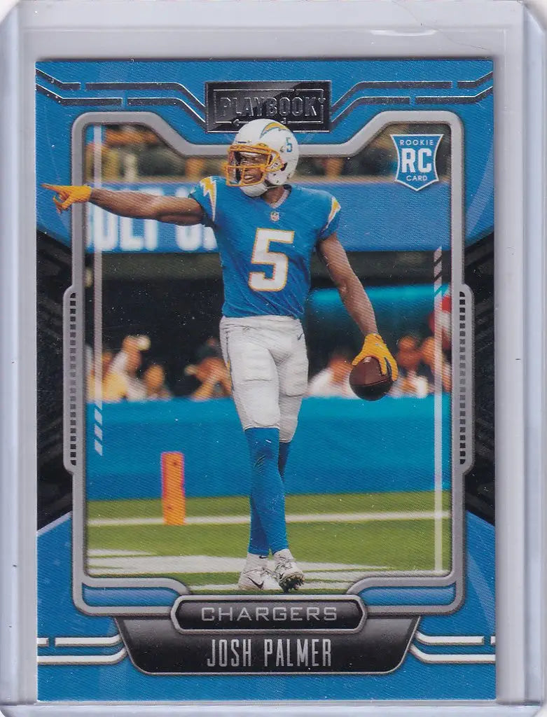 Football trading card of Josh Palmer Los Angeles in light blue uniform for Chargers