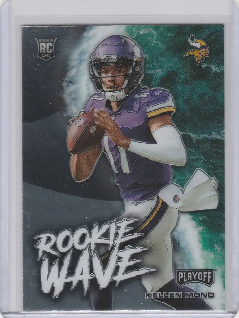 Football trading card featuring RWKMO Kellen Mond Minnesota Vikings in throwing stance