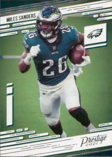 Miles Sanders football card from 2021 Panini Prestige showcasing original gloss and detail