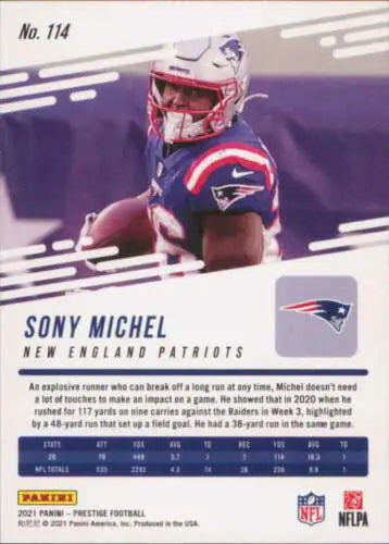 Sony Michel football card from 2021 Panini Prestige with original gloss features