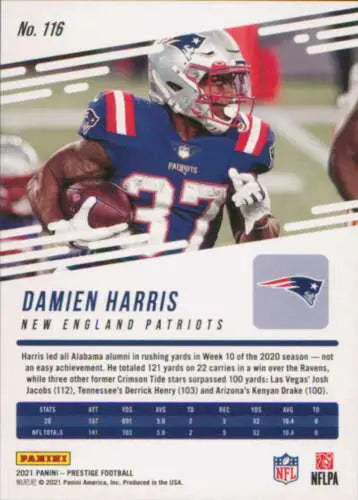 Damien Harris 2021 Panini Prestige NM-MT Patriots football card with original gloss