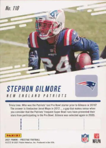 Stephon Gilmore football card featuring original gloss from 2021 Panini Prestige