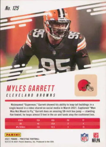 Myles Garrett 2021 Panini Prestige football card showcasing original gloss and NM-MT quality