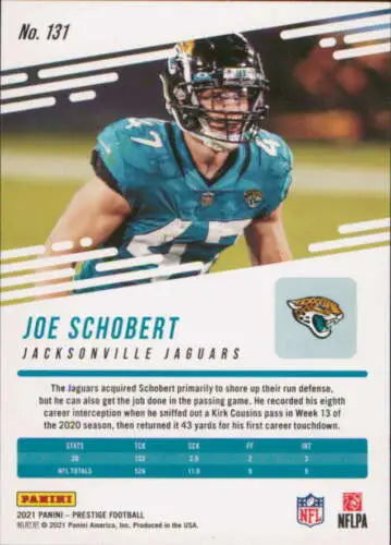 2021 Panini Prestige Joe Schobert football card with original gloss and NM-MT condition