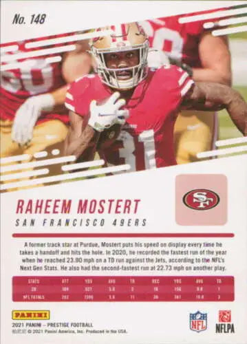 Raheem Mostert 2021 Panini Prestige #148 football card with original gloss finish