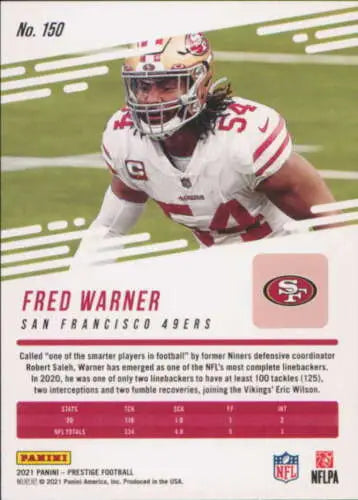 Fred Warner football card from 2021 Panini Prestige with original gloss details