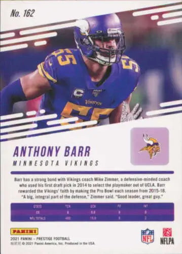 Anthony Barr football card from 2021 Panini Prestige NM-MT with original gloss finish