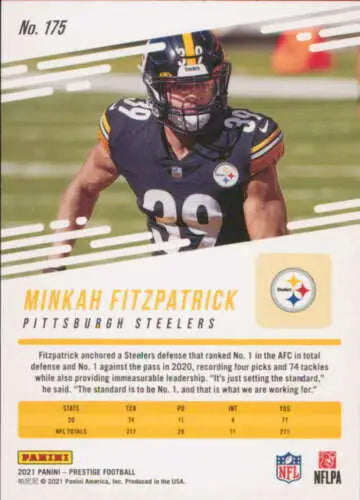 Minkah Fitzpatrick 2021 Panini Prestige football card in original gloss for sale